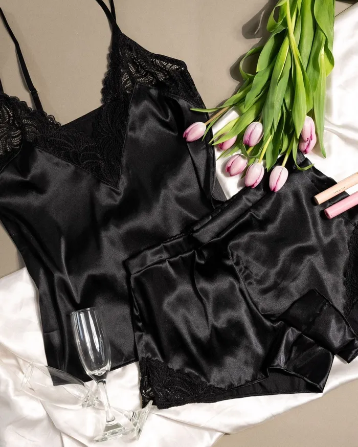 Mentionables Anal Satin Lace Shorts Black