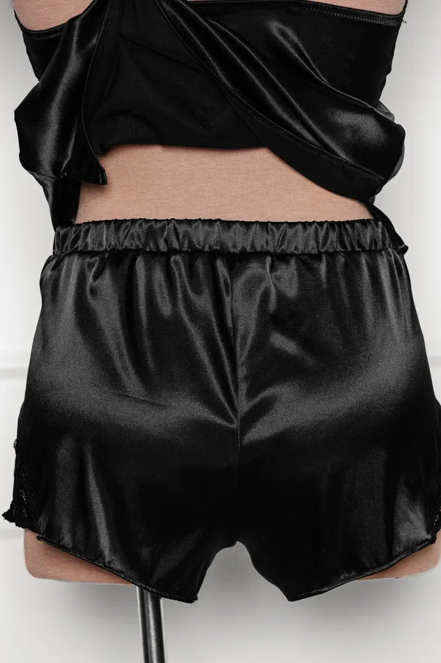 Mentionables Anal Satin Lace Shorts Black