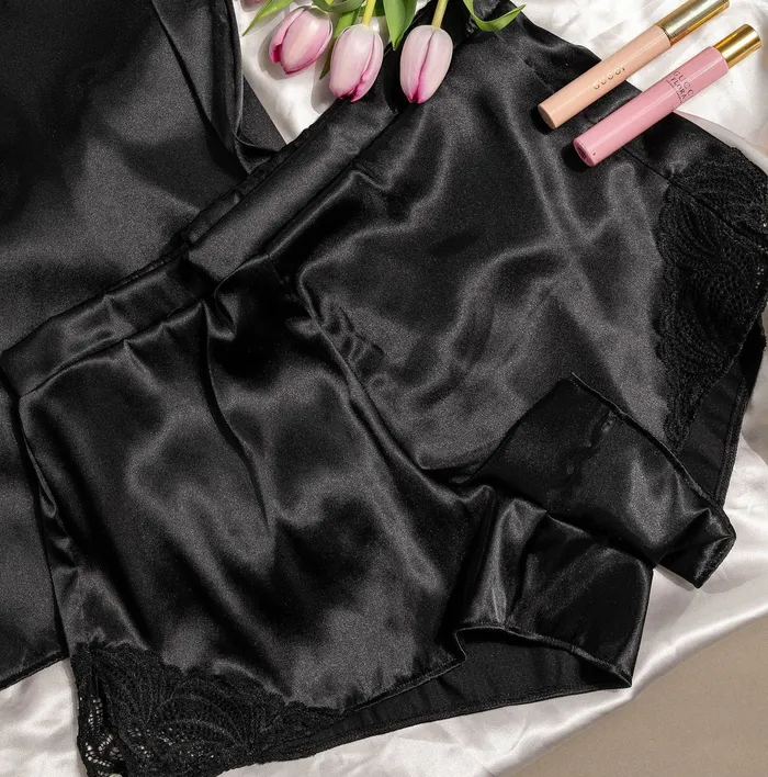 Mentionables Anal Satin Lace Shorts Black