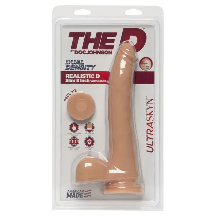 The D Dildos The D Realistic D Dual Density Slim Dildo With Balls Pink 9 Inch