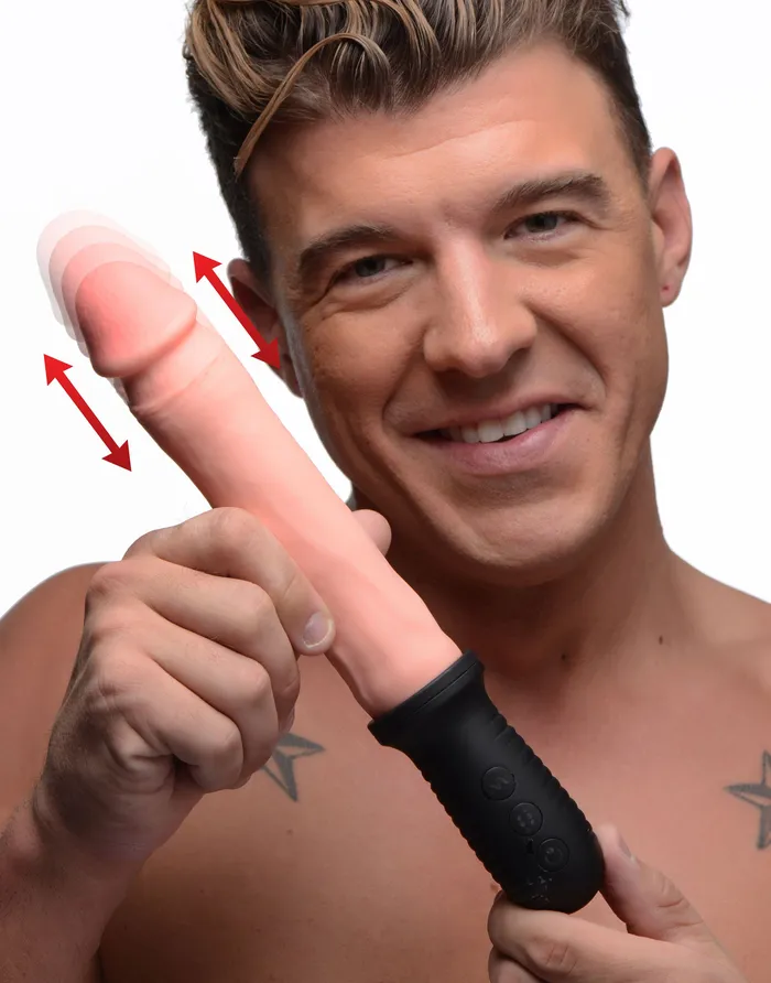 Female Sex Toys 8x Auto Pounder Vibrating and Thrusting Dildo With Handle Flesh XR Brands Master Series Female Sex Toys 8x Auto Pounder Vibrating and Thrusting Dildo With Handle Flesh XR Brands Master Series